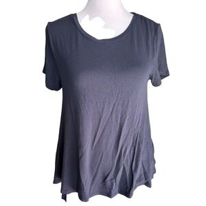 Navy Blue Short Sleeve High Low Top Streetwear Casual Stretchy Office Size M